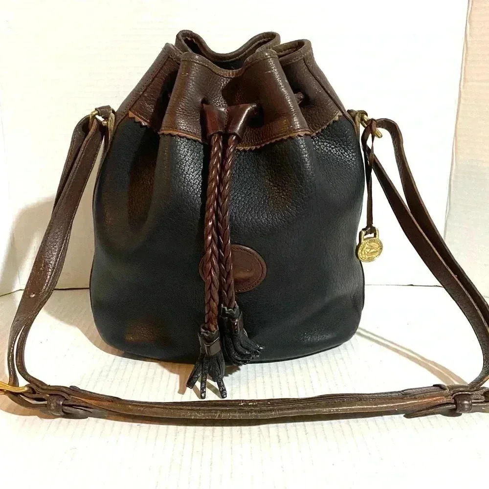 Dooney Bourke vintage black brown leather bucket shoulder handbag